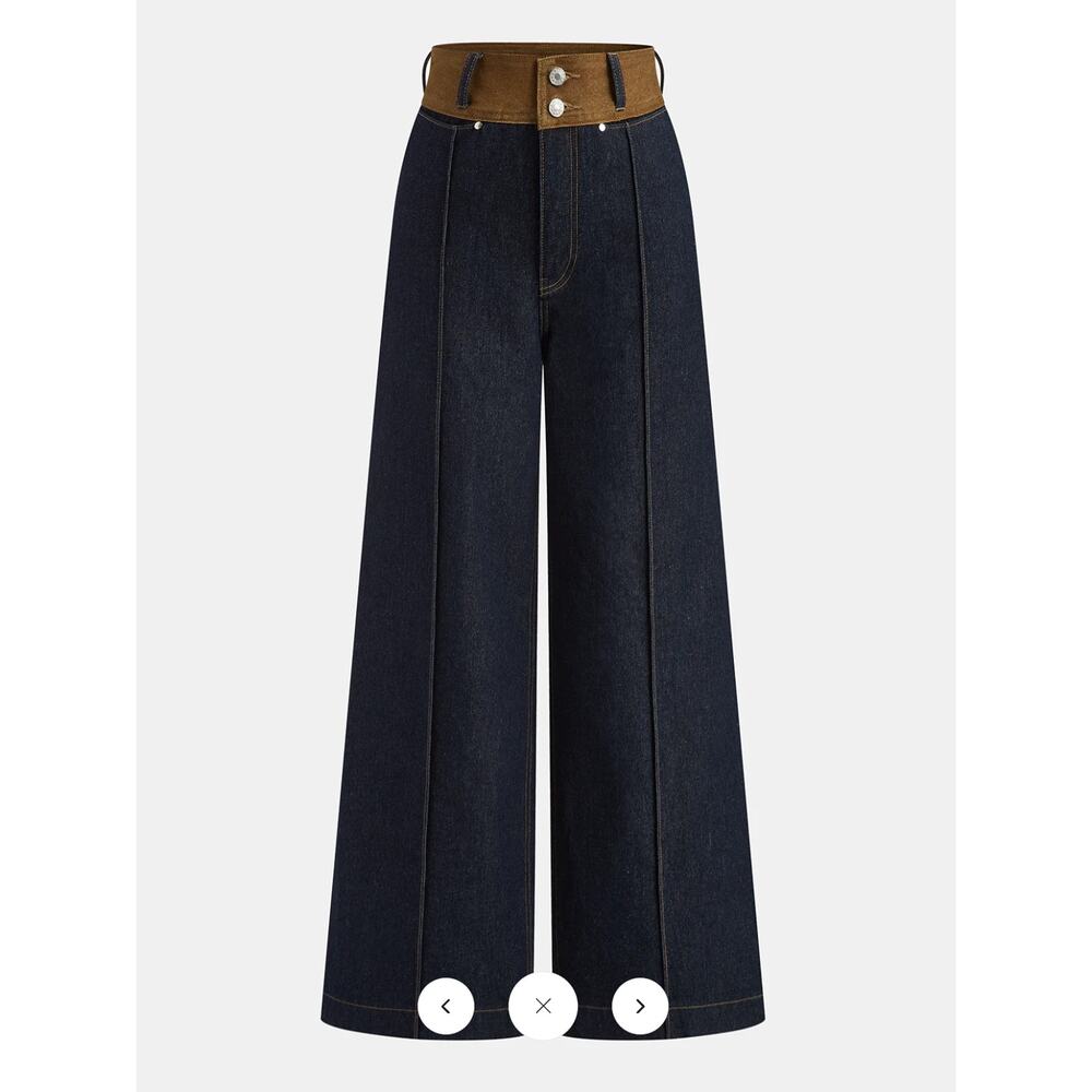 NWT Commense Contrast Waistband Denim Straight-Leg Pants Sz M